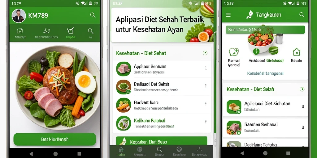 Tampilan antar muka aplikasi Diet Sehat yang intuitif dan menarik