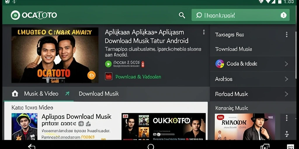 Antarmuka aplikasi OCATOTO dengan fitur Download Musik yang menarik.