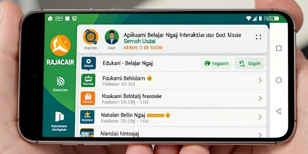 Screenshot utama RAJACAIR menampilkan fitur belajar ngaji yang interaktif.