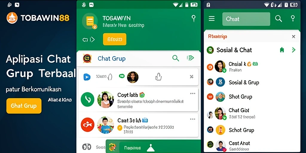 Antarmuka aplikasi TOBAWIN88 dengan fitur Chat Grup yang menarik.