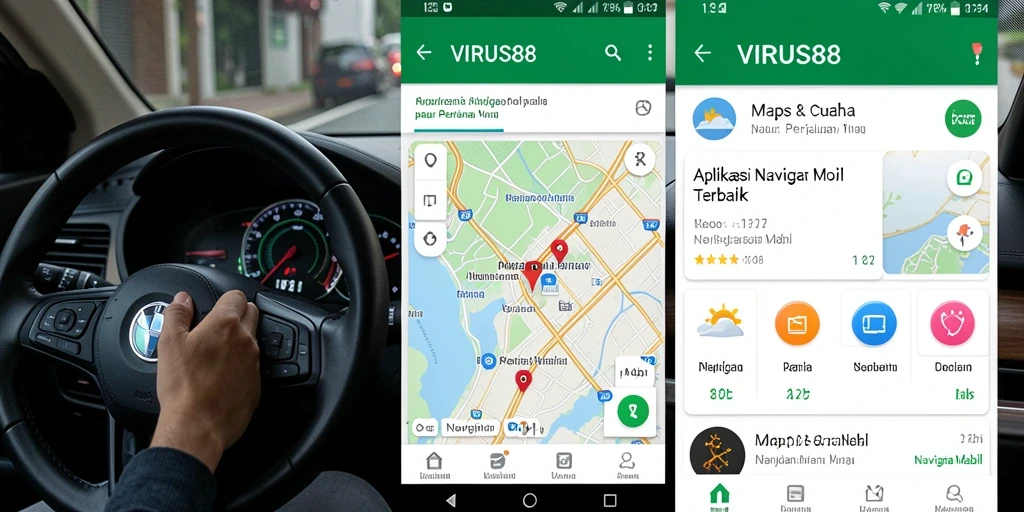 Antarmuka aplikasi VIRUS88 yang intuitif untuk navigasi mobil.