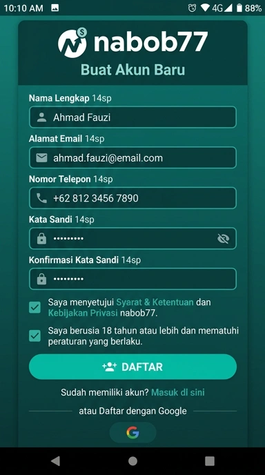 Panduan Registrasi Akun Nabob77 untuk Pengguna Android