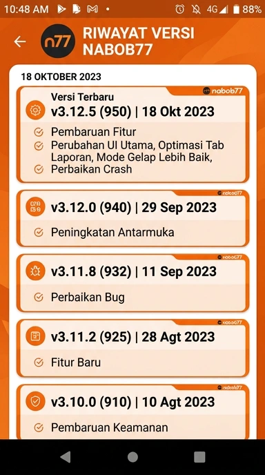 Riwayat Versi nabob77 untuk Pengguna Android